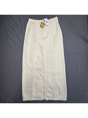 NEW Blu Pepper Medium 100% Cotton Front Slit Maxi Skirt Off-White Cream